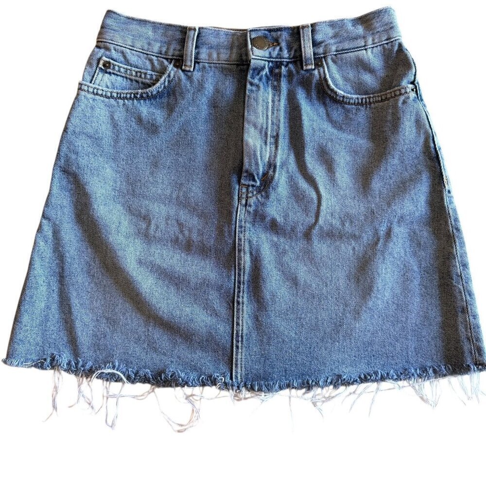 Los Angeles Atelier & Other Stories Denim Mini Skirt Raw Frayed Hem Size 6